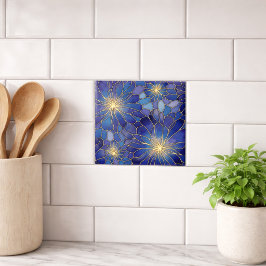 Moderne Blaue Gold Blumenmuster Fliese