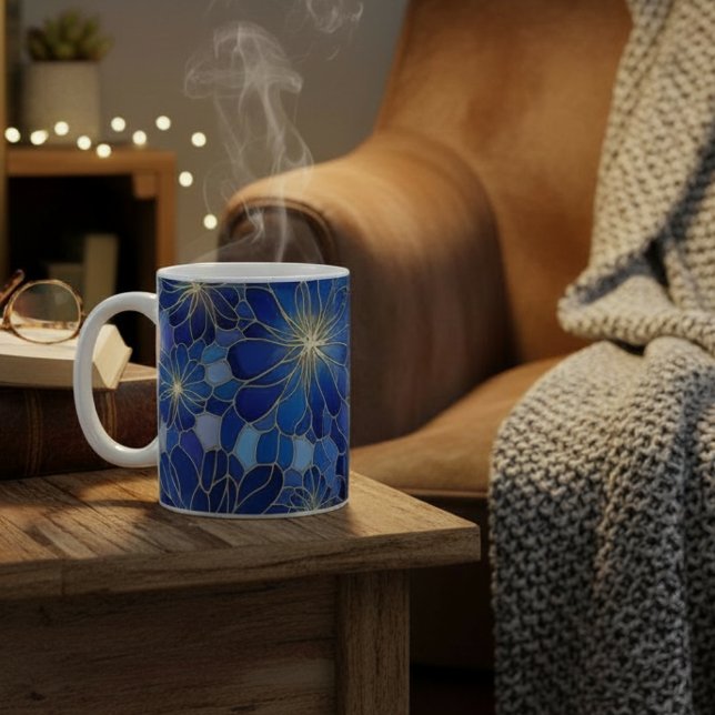 Moderne Blaue Gold Blumenmuster Kaffeetasse (Von Creator hochgeladen)