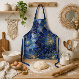 Moderne Blaue Gold Blumenmuster Schürze