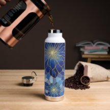 Moderne Blaue Gold Blumenmuster