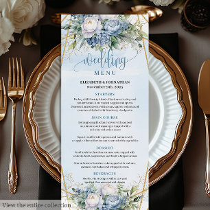 Moderne Blaue Gold Glitter Rahmen Hochzeit  Menükarte