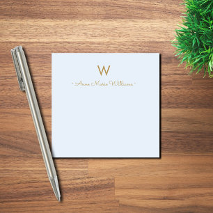 Moderne Blaue Gold-Schrift-Monogramm Post-it Klebezettel