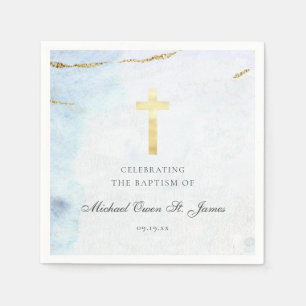 Moderne Blaue Gold-Signatur-Taufe Serviette