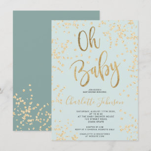 Moderne blaue Goldfolie Confetti oh Babydusche Einladung