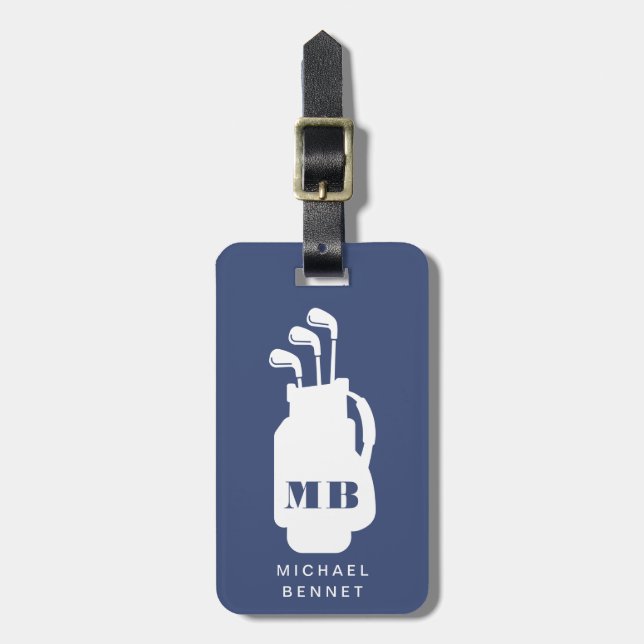 Moderne blaue Golf-Sport-Monogramm Gepäckanhänger (Vorderseite vertikal)