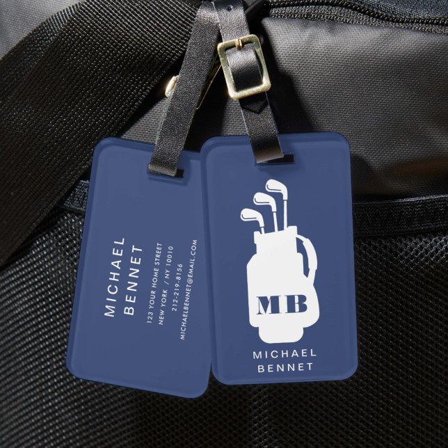 Moderne blaue Golf-Sport-Monogramm Gepäckanhänger (Modern Blue Golf Sport Monogram Luggage Tag)