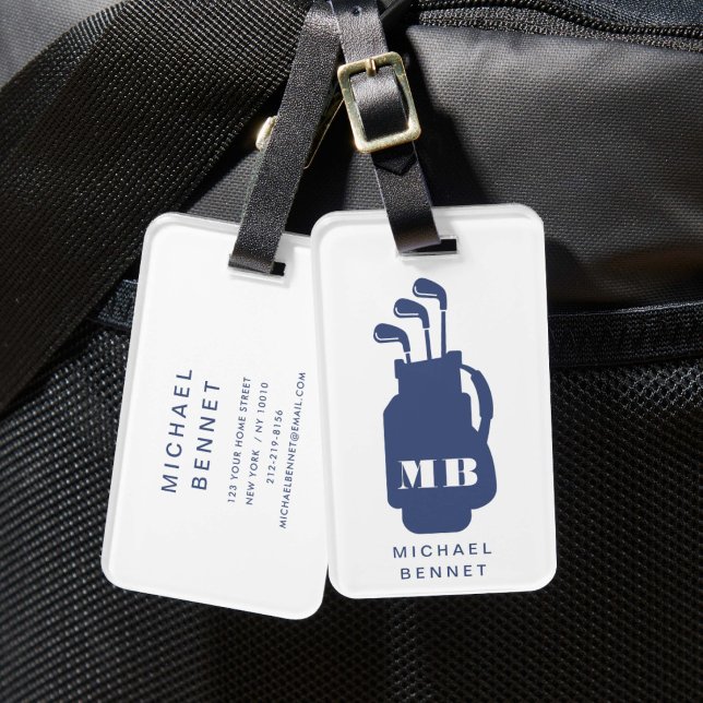 Moderne blaue Golf-Sport-Monogramm Gepäckanhänger (Modern Blue Golf Sport Monogram Luggage Tag)