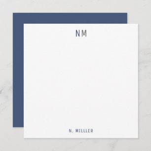 Moderne blaue graue Monogram, zwei Flat Mitteilungskarte