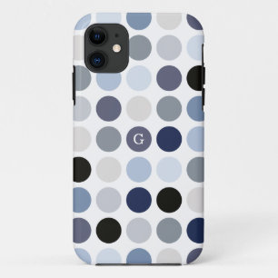 moderne blaue graue Punkte-Muster-Monogramm Case-Mate iPhone Hülle