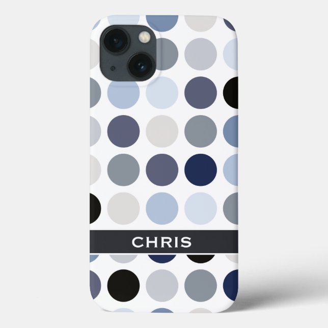 moderne blaue graue Punkte-Muster-Monogramm Case-Mate iPhone Hülle (Rückseite)