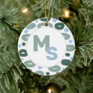Moderne Blaue Grüne Muster Name Nachname Monogramm Keramik Ornament