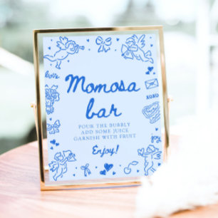 Moderne Blaue Handgezeichnete Babyparty-Momosa-Bar Poster
