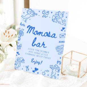 Moderne Blaue Handgezeichnete Babyparty-Momosa-Bar Sockelschild