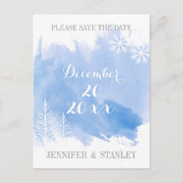 Moderne blaue Hochzeit in Aquarellfarben Save the Ankündigungspostkarte