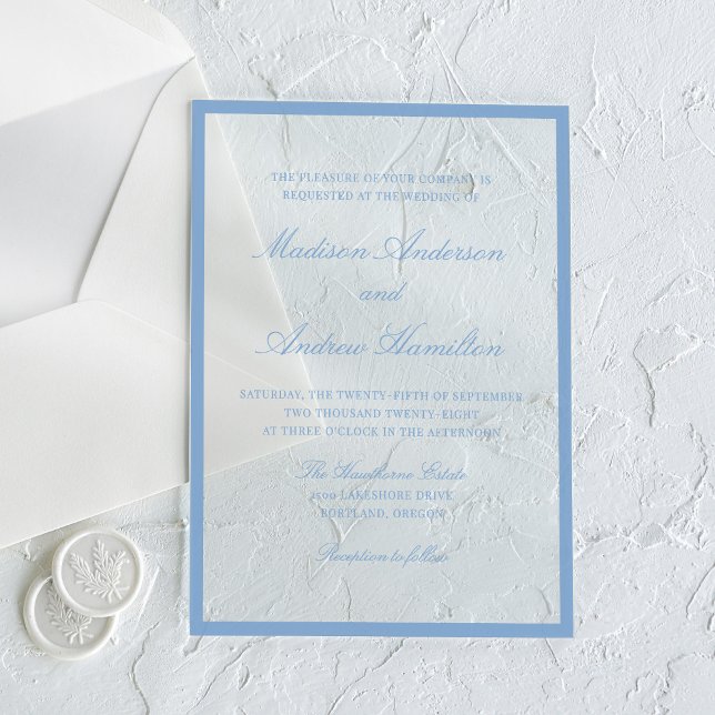 Moderne blaue Hochzeit mit Rahmen Acryleinladungen (Von Creator hochgeladen)
