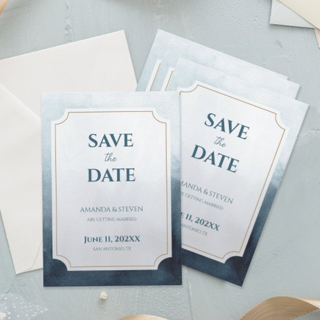 Moderne Blaue Hochzeit Save The Date (Modern blue abstract save the date cards)