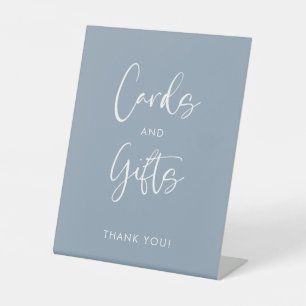 Moderne blaue Hochzeitskarten und Geschenke Sockelschild