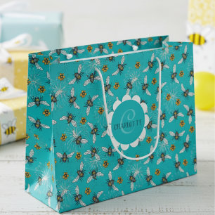 Moderne Blaue Honigbienen und Blume Große Geschenktüte