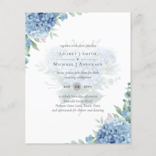 Moderne blaue Hortensien-Blumen-Hochzeitseinladung Flyer