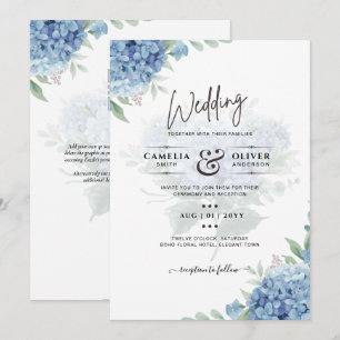 Moderne Blaue Hortensien-Hochzeitseinladung QR-Cod Einladung