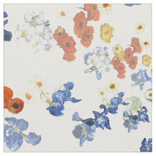 Moderne blaue Iren, rote Pupien und Daisies Stoff
