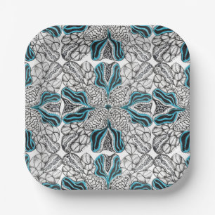 Moderne Blaue Kaleidoskop-Abstraktkunst Papier  Pappteller