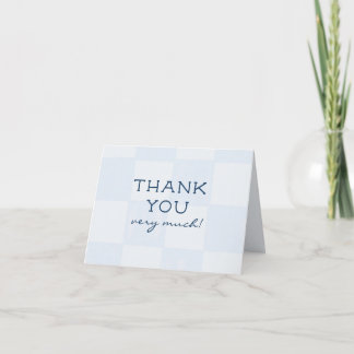 Moderne blaue karierte Babyparty Dankeskarte