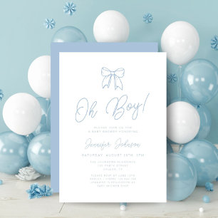 Moderne Blaue Kokette Schleife Jungen-Baby-Party Einladung