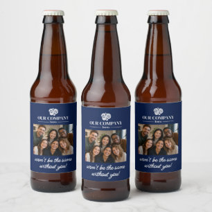 Moderne blaue Kollege-Foto-Abschieds-Rentnerfeier Bierflaschenetikett