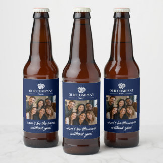 Moderne blaue Kollege-Foto-Abschieds-Rentnerfeier Bierflaschenetikett