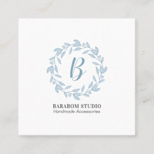 Moderne Blaue Kranz-Monogramm Professional Quadratische Visitenkarte