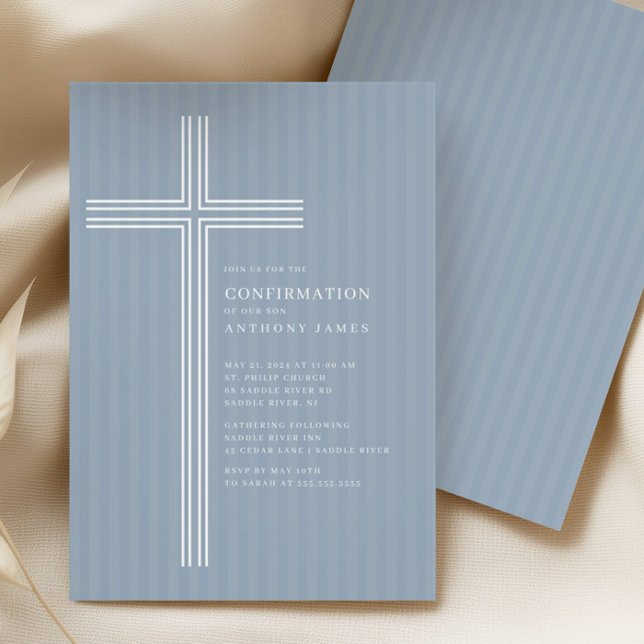 Moderne Blaue Kreuz-Konfirmationseinladung Einladung (Von Creator hochgeladen)