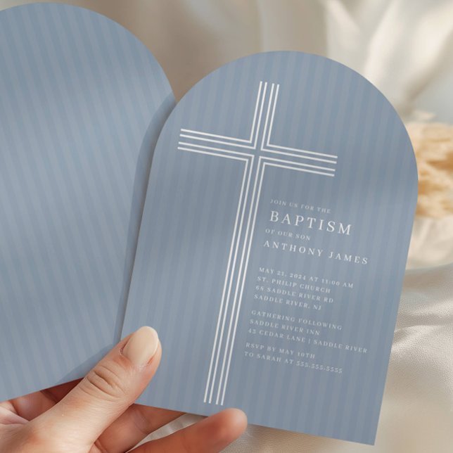 Moderne Blaue Kreuz Tauf Einladung (Von Creator hochgeladen)