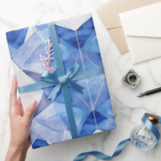 Moderne blaue Kristall-Geometrie-Wasserfarbe-Verpa Geschenkpapier