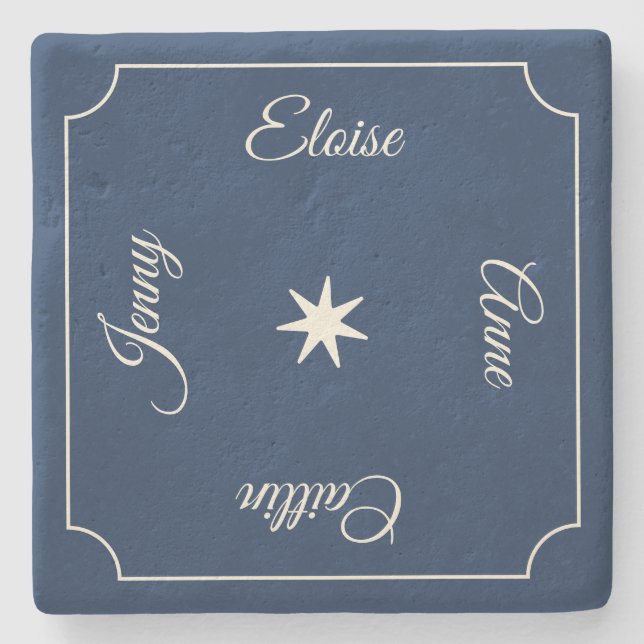 Moderne blaue Launen (Namen von Freunden oder Fami Steinuntersetzer (Vorderseite)