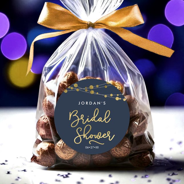 Moderne blaue Lichterketten Brautparty Runder Aufkleber (Von Creator hochgeladen)