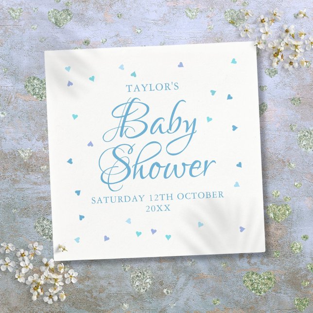 Moderne blaue Liebe Herz Babydusche Sprinkle Serviette (Modern Blue Love Hearts Baby Boy Shower Sprinkle Napkins)