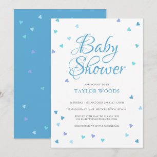 Moderne blaue Liebesherzen Baby Boy Shower / Sprin Einladung
