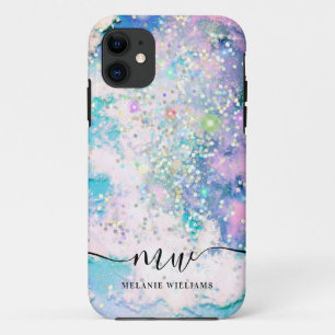 Moderne blaue lila Glitzer mit Monogramm Case-Mate iPhone Hülle