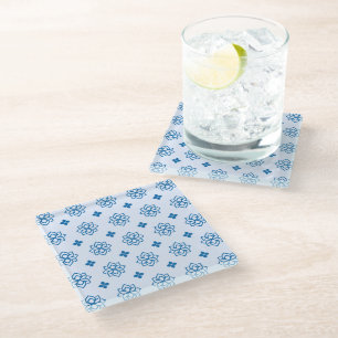 Moderne blaue Lotus-Motiv-Unterlage Glasuntersetzer