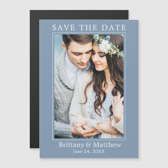 Moderne, blaue Magnetic Save the Date Magnetkarte (Vorne/Hinten)