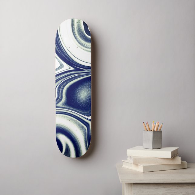 Moderne blaue Marmor-Textur-Skateboard Skateboard (Wandkunst)