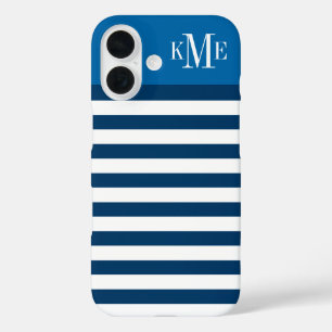 Moderne blaue Marmorstreifen nach Maß iPhone 16 Hülle