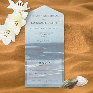 Moderne blaue Meereslandschaft Strand Dinner All In One Einladung