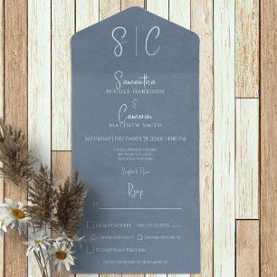 Moderne Blaue Minimale Monogramm-Abendtafel All In One Einladung