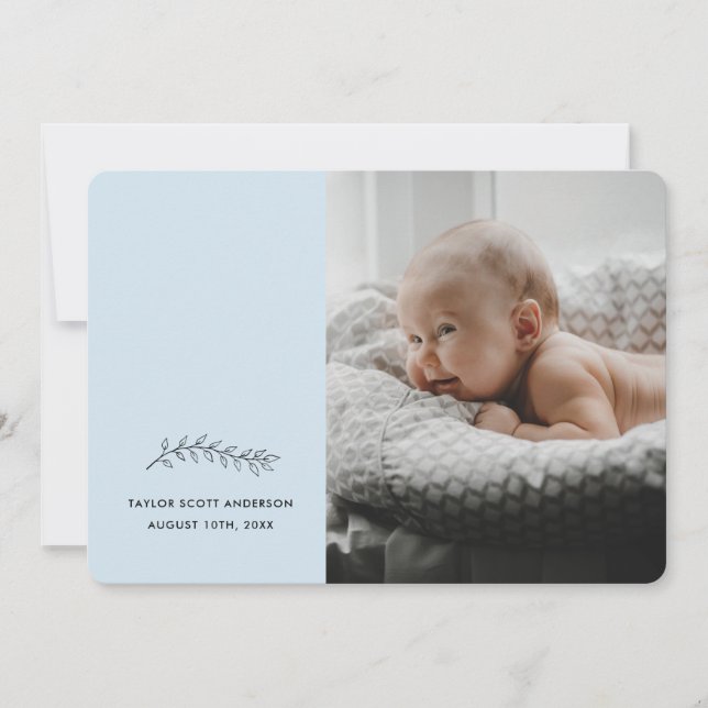 Moderne Blaue Minimalistische Geburtserklärung Einladung (Vorderseite)