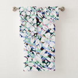 Moderne blaue Minze grüne Blumendrucke Badhandtuch Set