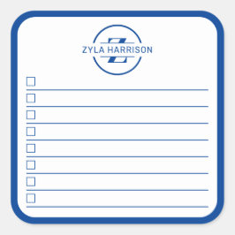 Moderne Blaue Monogramm-Name-To-Do-Liste Quadratischer Aufkleber