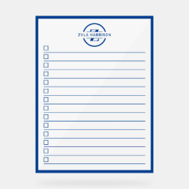 Moderne Blaue Monogramm-Name To-Do-Liste Trockenlö Acrylschild