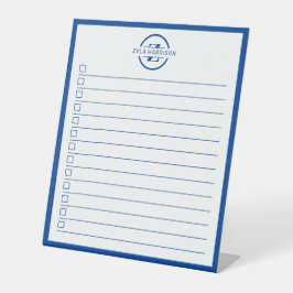 Moderne Blaue Monogramm-To-Do-Liste-Trockenlöschta Sockelschild